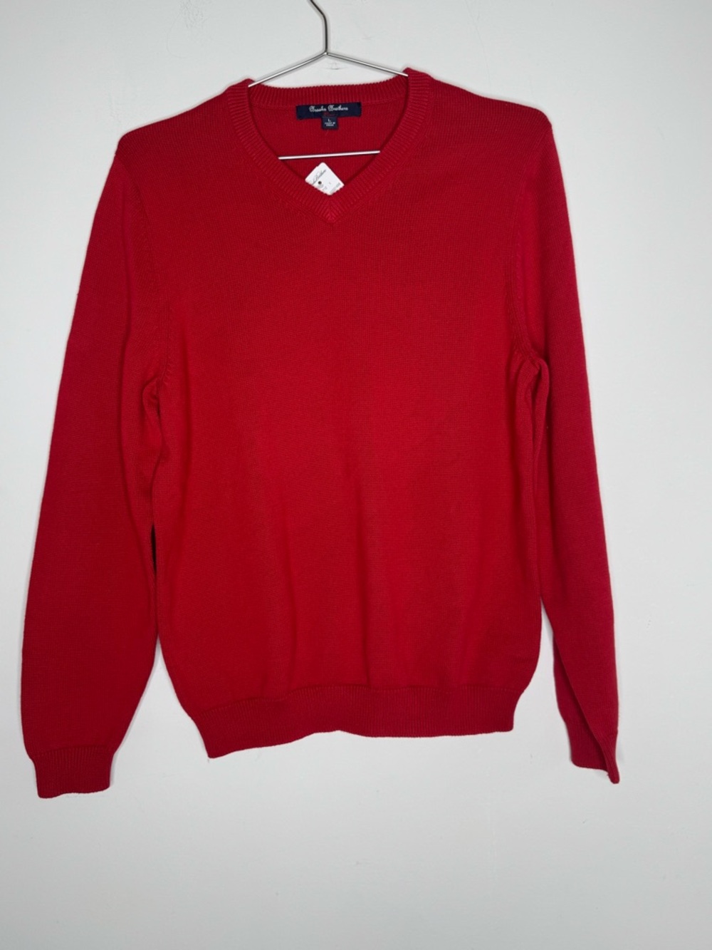 Brooks Brothers Size L Red Fleece Pullover Sweater V Neck Cotton Holiday New NWT